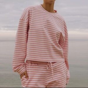 Daily Drills Striped Cotton Long Sleeve & Shorts - Dusty Rose & White Stripe